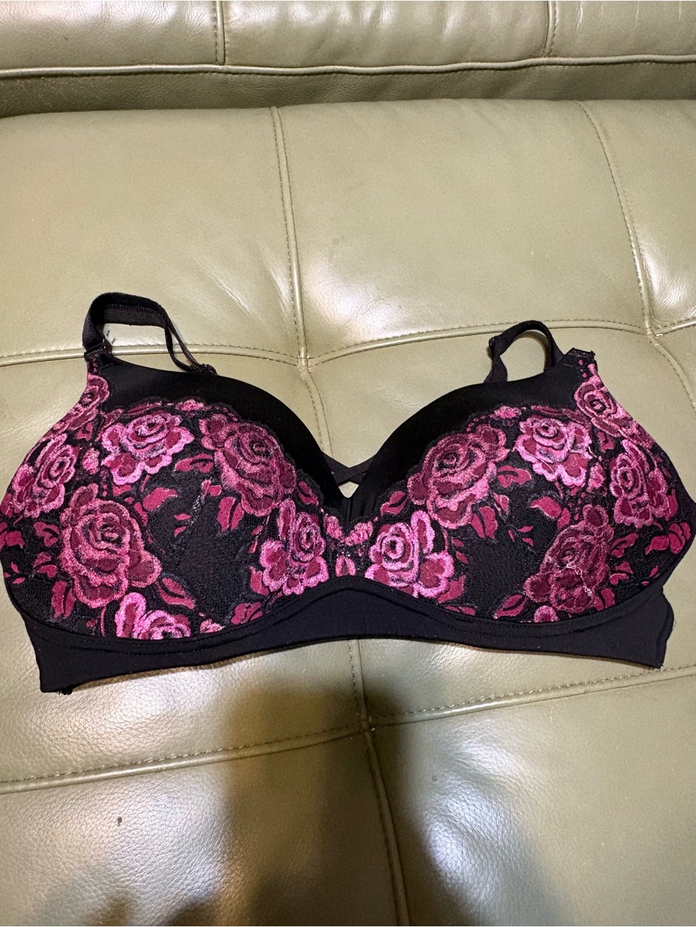 torrid Black Bra with Pink Rose Embroidery 40DD